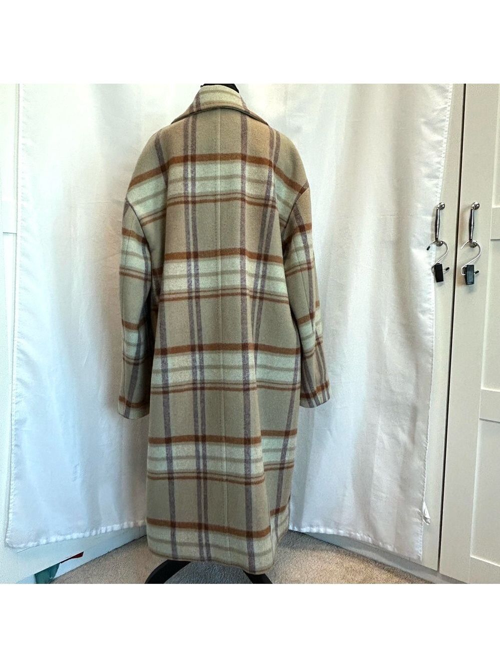 Aritzia Wilfred The Only Coat in sage green brown plaid cashmere wool Sz 8 - Picture 7 of 16